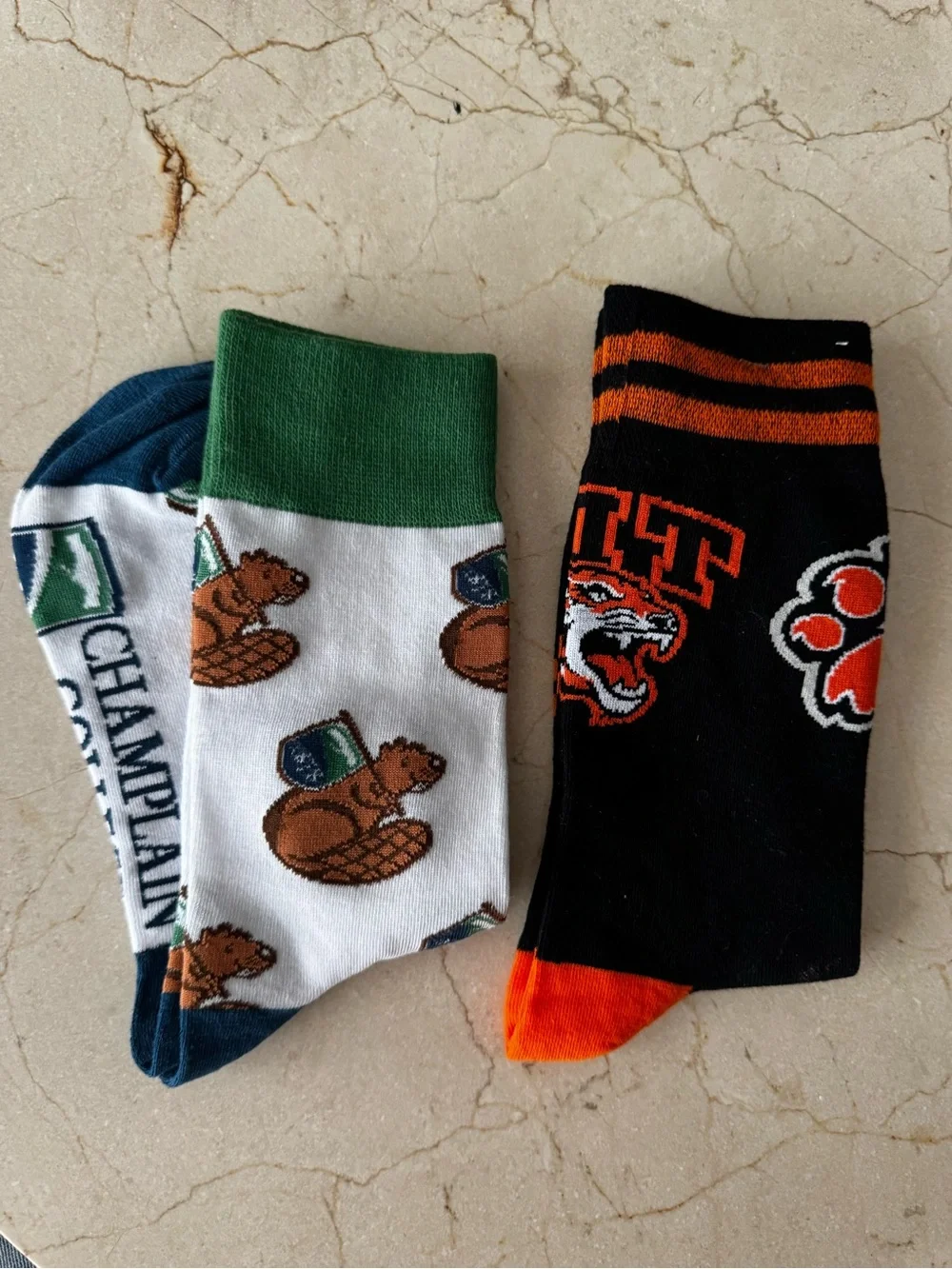 Collegiate Socks NEW 2 pack Champlain College Beaver & RIT Tiger